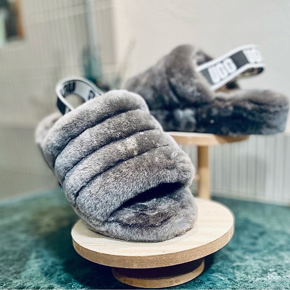 UGG Women’s Plush Shearling Gray Slides